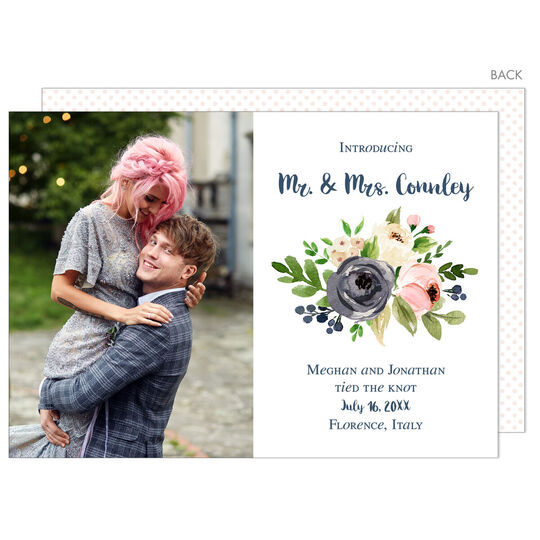 Gray and Ivory Rose Bunch Photo Wedding Announcements